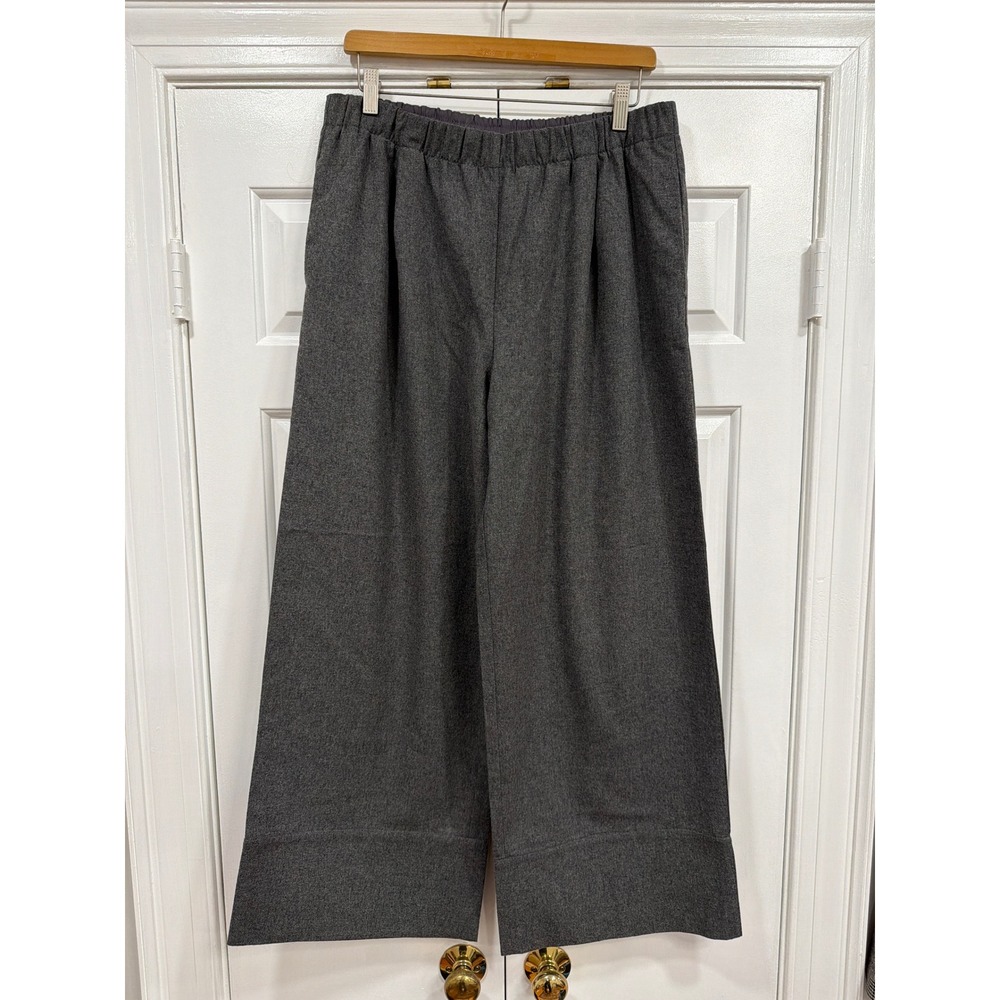 Reformation Grey Wide Leg Wool Blend Pleated Trousers Size L Elastic Waist
